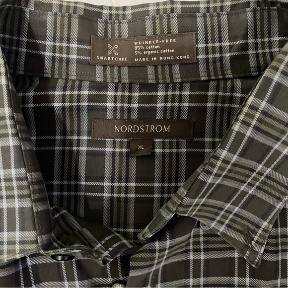 Nordstrom Men’s XL Short Sleeve Plaid Shirt Wrinkle-Resistant Green - Picture 2 of 7